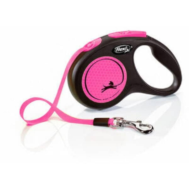 Flexi New NEON, tape leash, S: 5 m, neon pink, up to 15kg