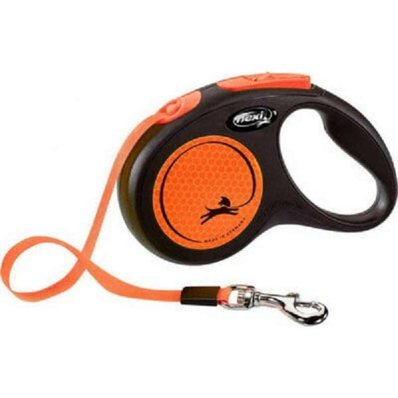 Flexi New NEON, tape leash, S: 5 m, neon orange, up to 15kg