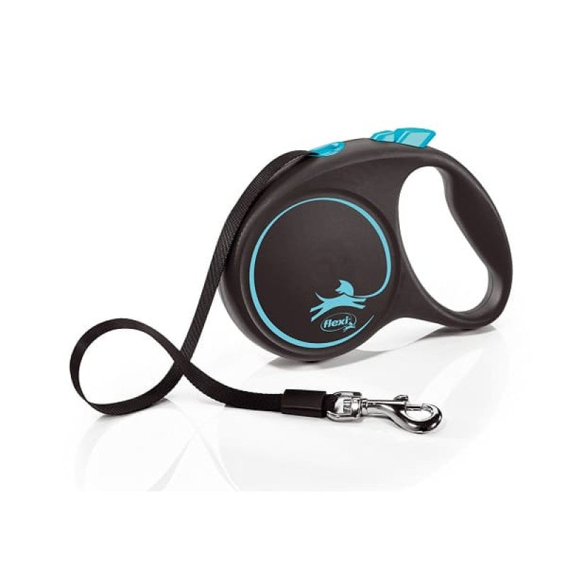 Flexi BLACK DESIGN, tape leash, L: 5 m, blue, up to 50kg