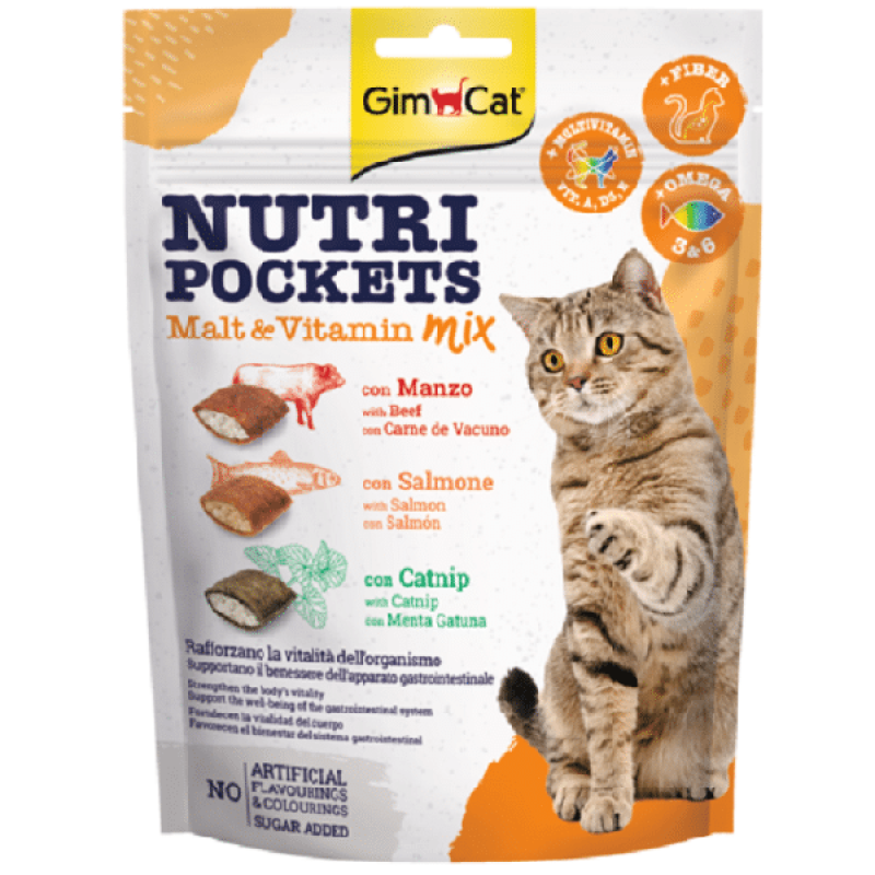 GIMBORN Nutri Pockets Malt Vitamin Mix with Beef, Salmon, Catnip, 150g