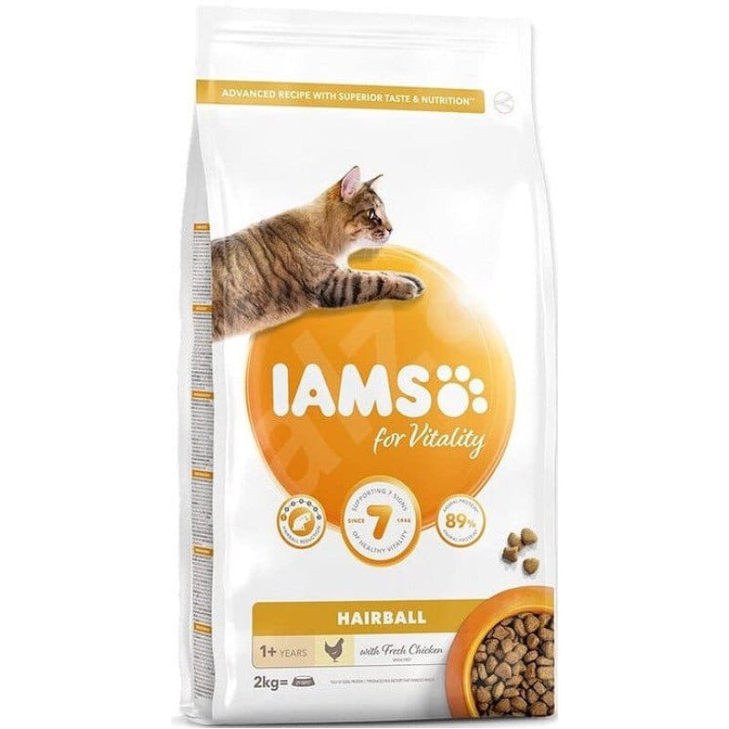 Iams Trockenfutter für Katzen mit Haarballen für Erwachsene und Huhn, 2 kg