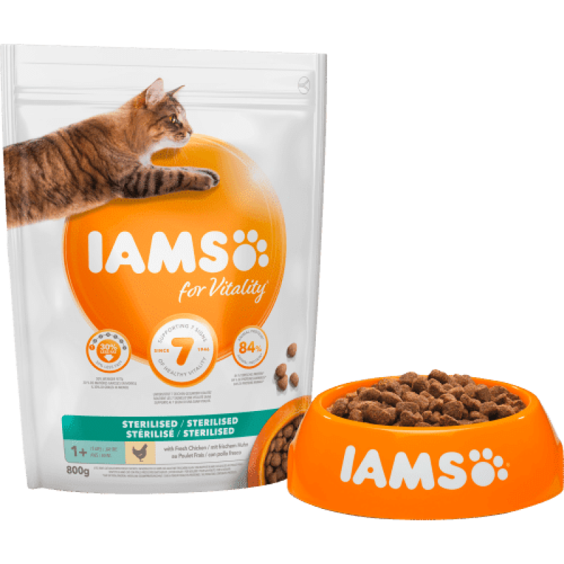 Iams Dry Cat Food Adult Sterilized with Chicken, 800 g