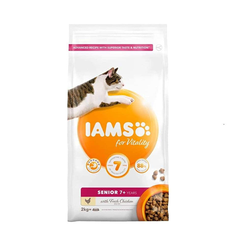 Iams sausā barība kaķiem senior ar vistu, 2 kg