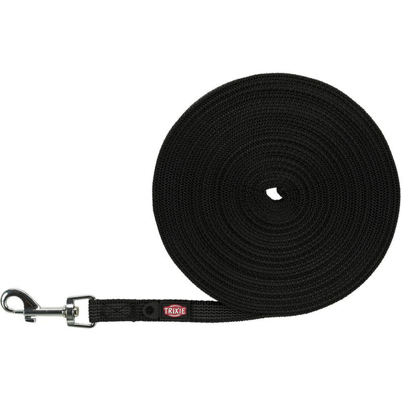 Leash for dogs - Trixie Tracking leash, rubberised, S-M: 10 m/15 mm, black