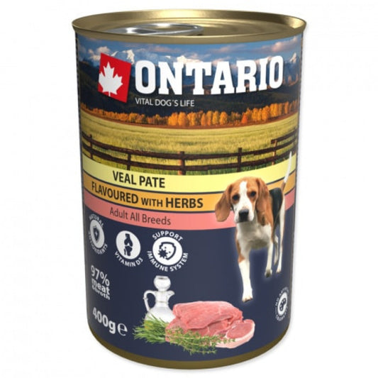 Ontario mitrā barība suņiem ar teļu pastēte ar zaļumiem, 400 g 
