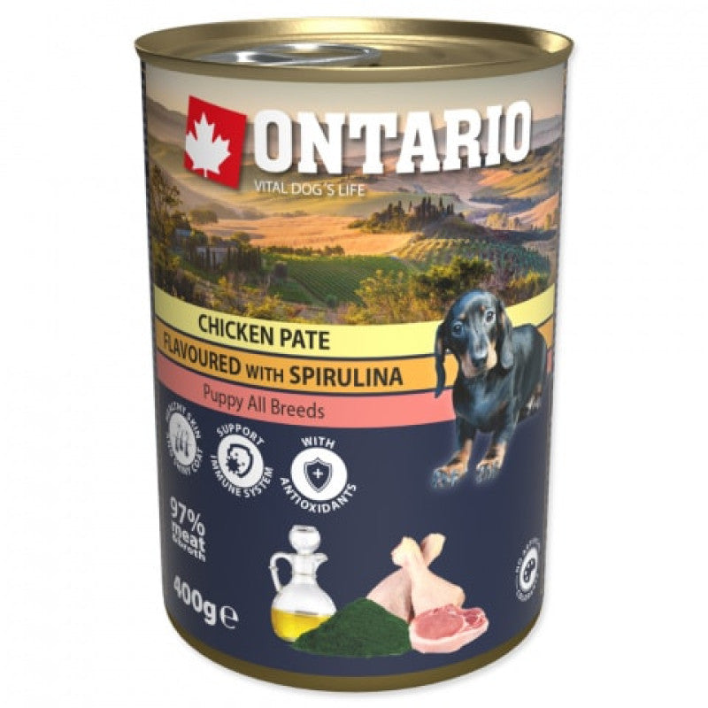 Ontario mitrā barība suņiem ar vistas pastēti, spirulinu, laša eļļu, 400 g