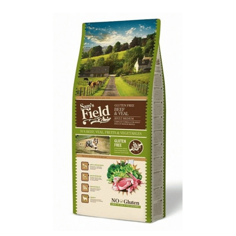 Sams Field Dry Dog Food Medium with Beef and Veal, 13 kg