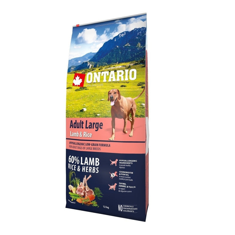 Ontario Dog Adult Large Dry Dog Food with Lamb, Rice and Turkey, 12 kg
