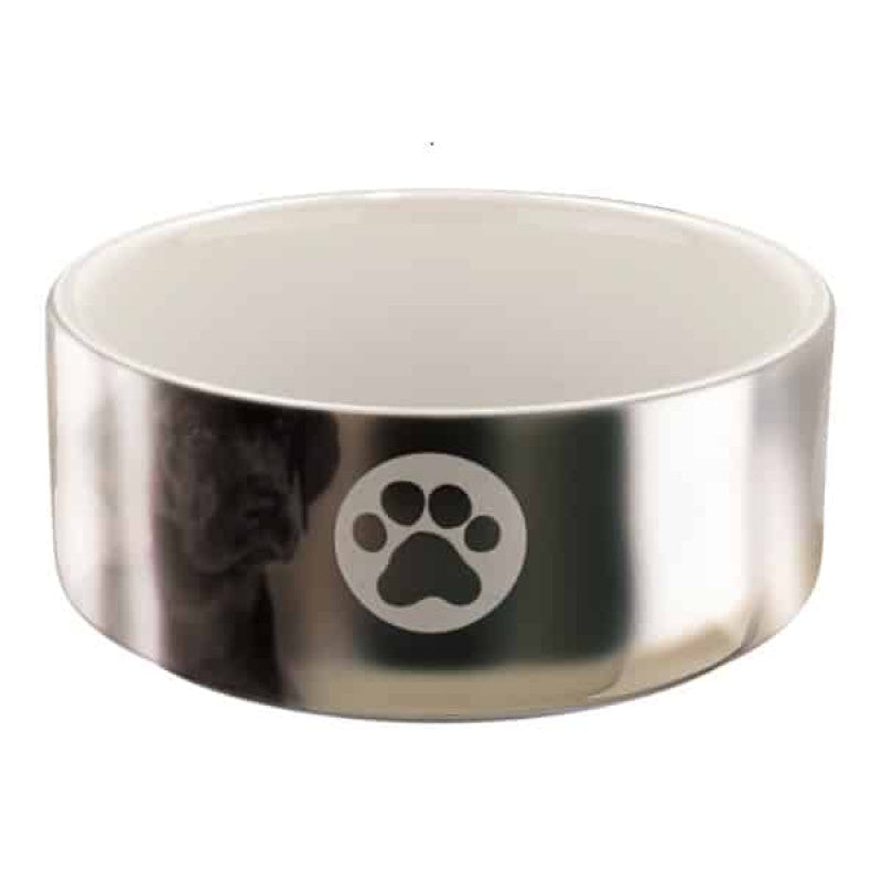 Trixie Skål, tass, keramik, 0.8 l/ø 15 cm, silver/vit