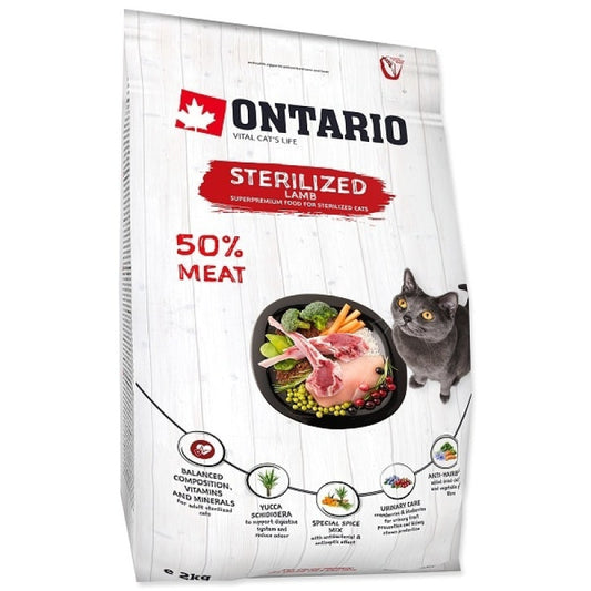 Ontario sausā barība kaķiem sterilised ar jēru, 2 kg