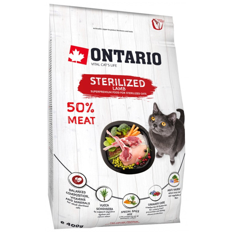 Ontario Dry Cat Food Sterilised with Lamb, 400 g