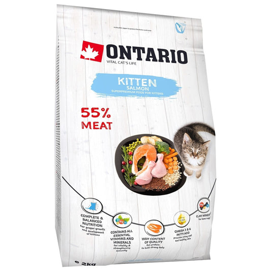 Ontario sausā barība kaķēniem ar lasi, 2 kg