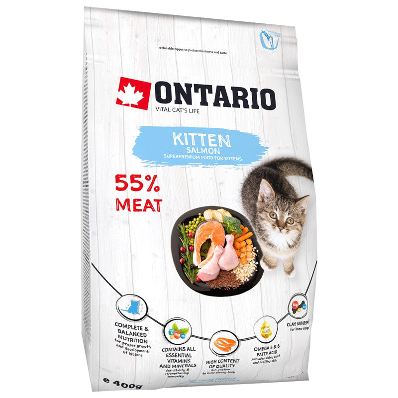 Ontario Dry Kitten Food with Salmon, 400 g