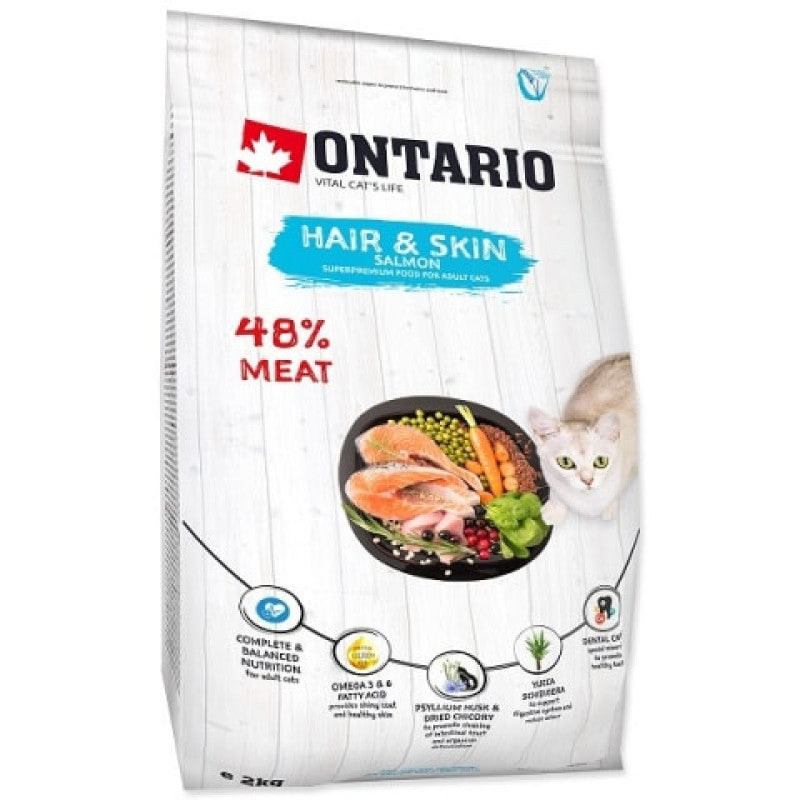 Ontario Dry Cat Food Hair and Skin with Salmon, 2 kg