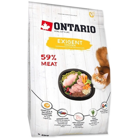 Ontario sausā barība kaķiem exigent ar vistu 2 kg