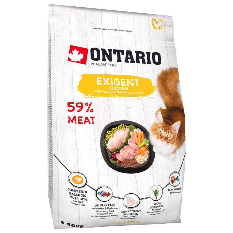 Ontario Trockenfutter für Katzen Exigent mit Huhn, 400 g