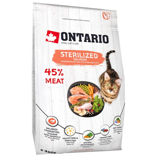 Ontario Dry Cat Food Sterilised with Salmon, 400 g