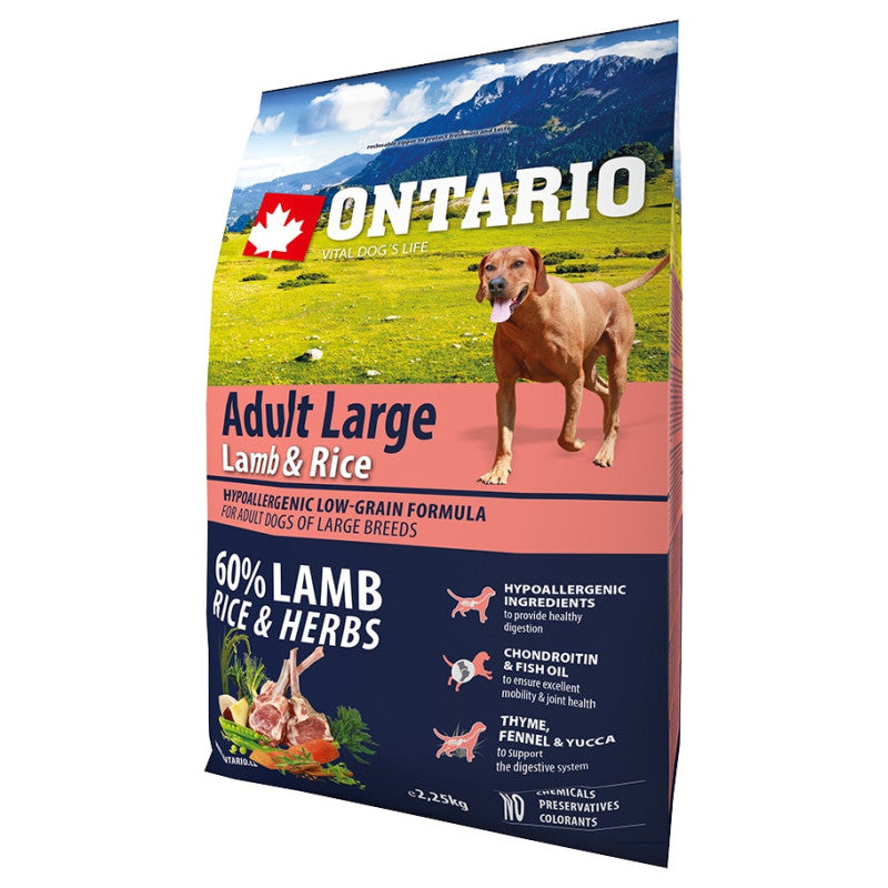Ontario Dog Adult Large Dry Dog Food with Lamb, Rice and Turkey, 2,25 kg