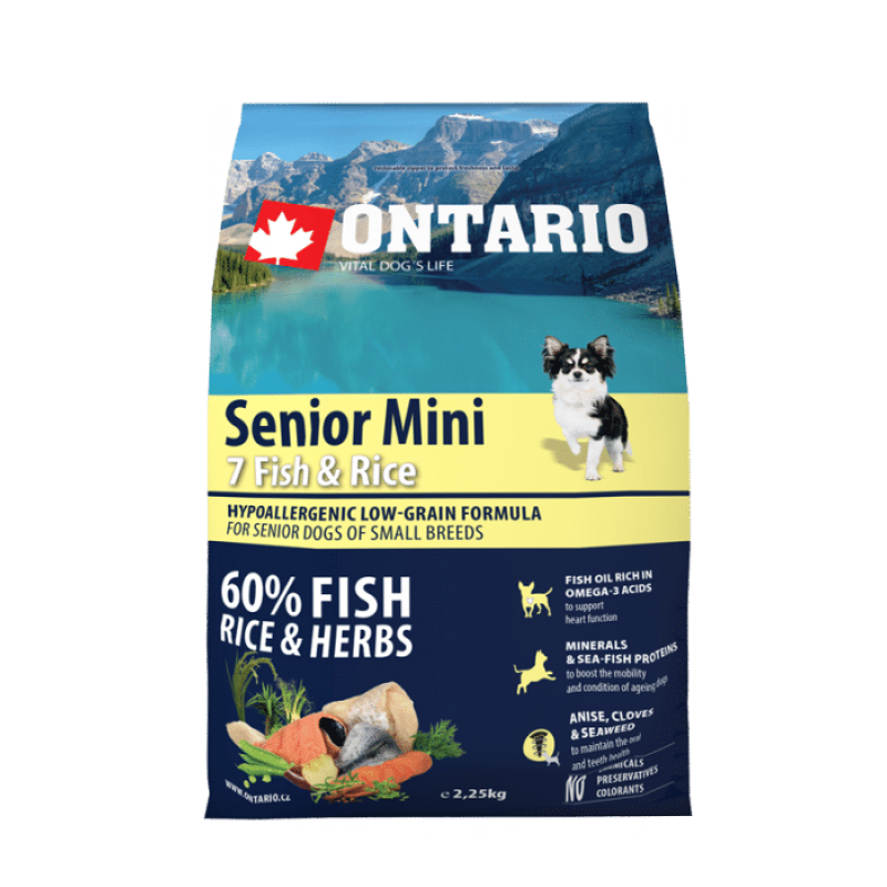 Ontario Dog Senior Mini Dry Dog Food with Fish and Rice, 2.25kg