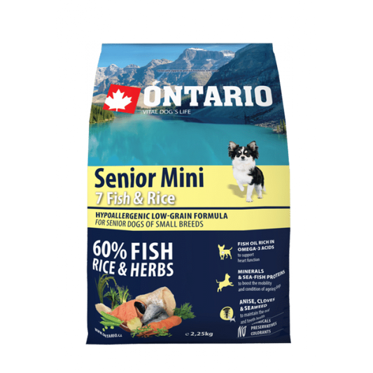 Ontario Dog Senior Mini Dry Dog Food with Fish and Rice, 2.25kg