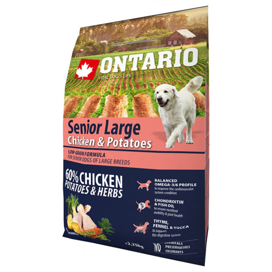 Ontario Dog Senior Large Dry Dog Food with Chicken and Potatoes, 2,25 kg