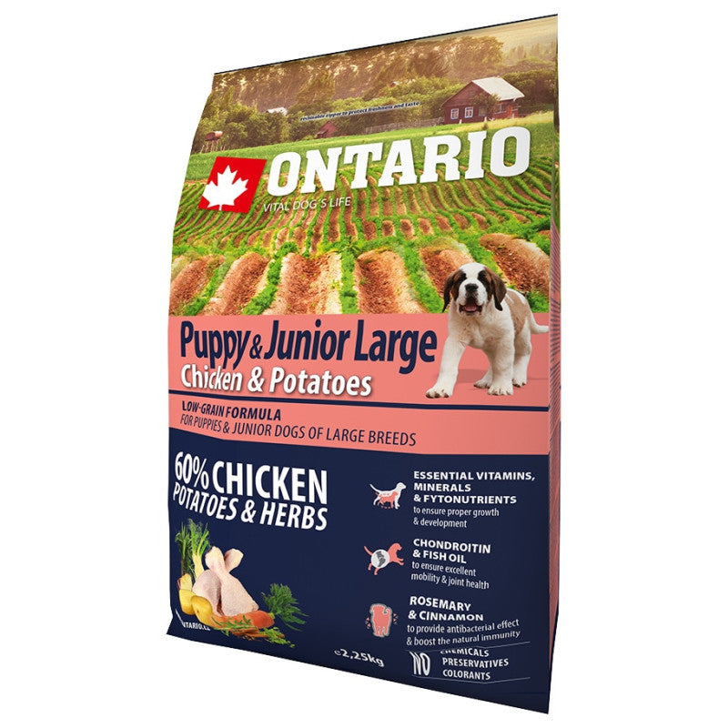 Ontario Puppy and Junior Large, Dry Dog Food for puppies with Chicken and Potatoes, 2.25kg