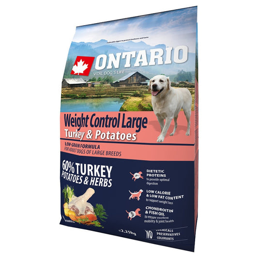 Ontario Dog Large Weight Control Dry Dog Food with Turkey & Potatoes, 2.25kg