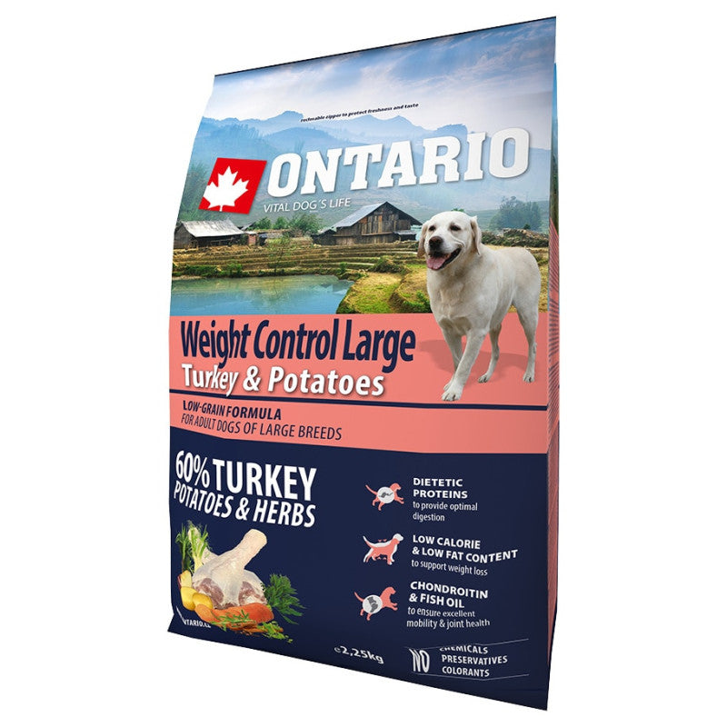 Ontario Dog Alimento seco para perros con control de peso grande, con pavo y patatas, 2,25 kg