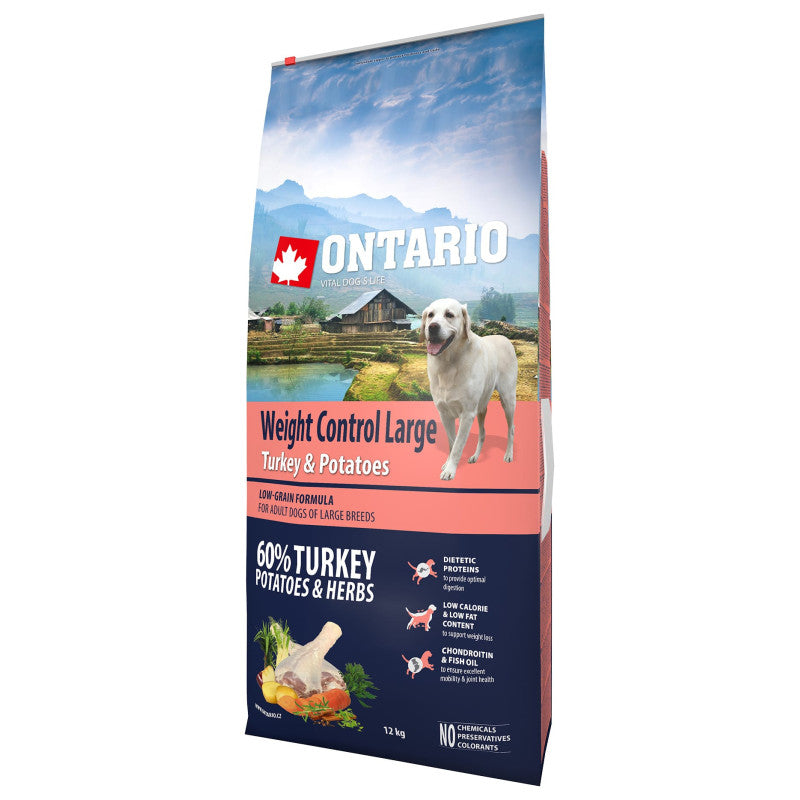 Ontario Dog Large Weight Control Dry Dog Food with Turkey & Potatoes, 12kg