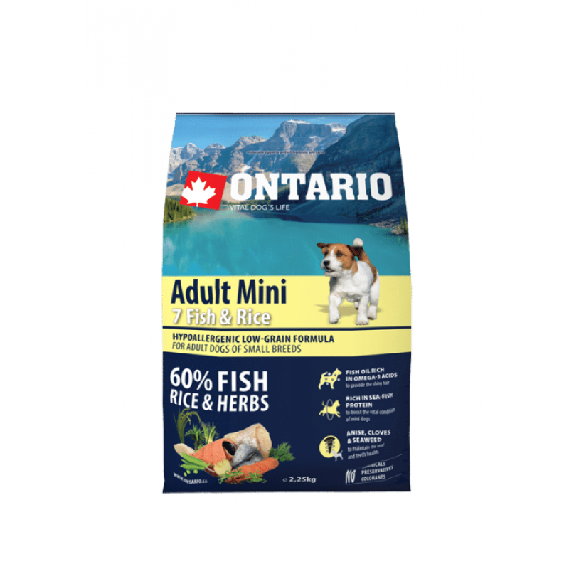 Ontario Dog Adult Mini Dry Dog Food with Fish and Rice, 2.25kg