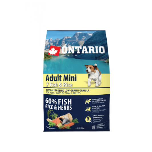 Ontario Dog Adult Mini Dry Dog Food with Fish and Rice, 2.25kg
