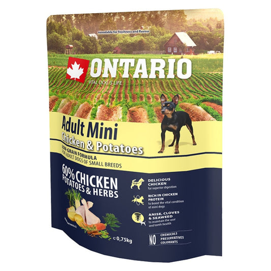 Ontario Dog Adult Mini Dry Dog Food with Chicken and Potatoes, 0,75kg