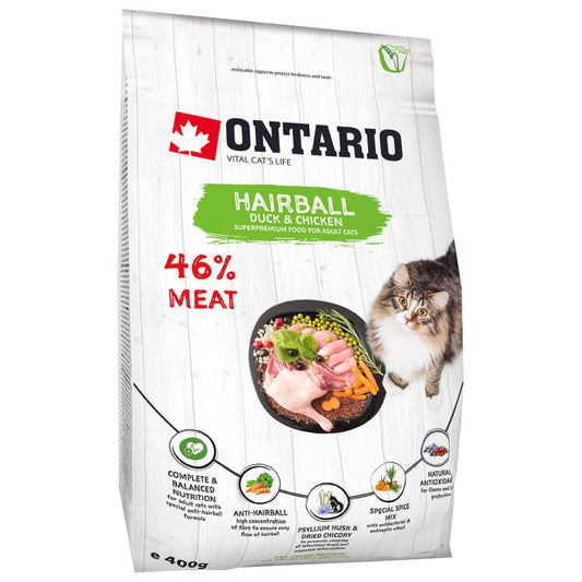 Ontario sausā barība kaķiem hairball ar pīli un vistu 400 g