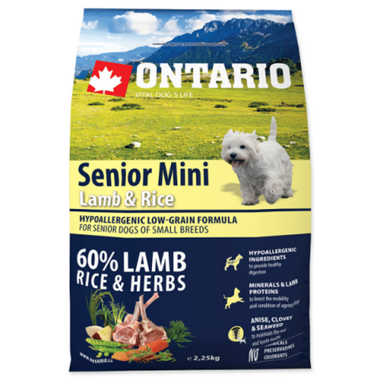 Ontario Dog Senior Mini Dry Dog Food with Lamb and Rice, 2.25 kg