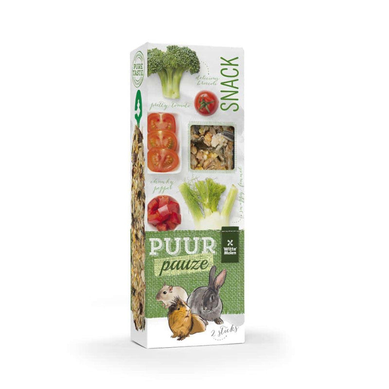 Papildbarība grauzējiem : Witte Molen Puur PAUZE gourmet treat sticks Broccoli/Tomato for Rabbits and Rodents, 110g/2gab