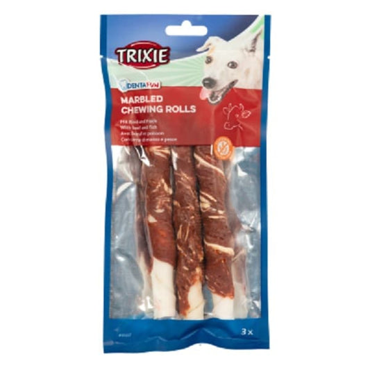 Trixie Denta Fun Rollitos masticables de ternera veteada, 17 cm, 3 unidades/140 g