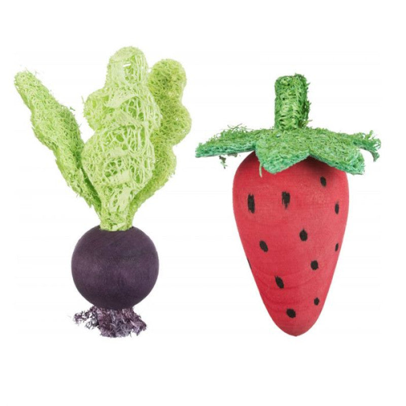 Aksesuārs grauzēju būriem : Trixie Set of strawberry/beetroot, wood/loofah, 6/9 cm