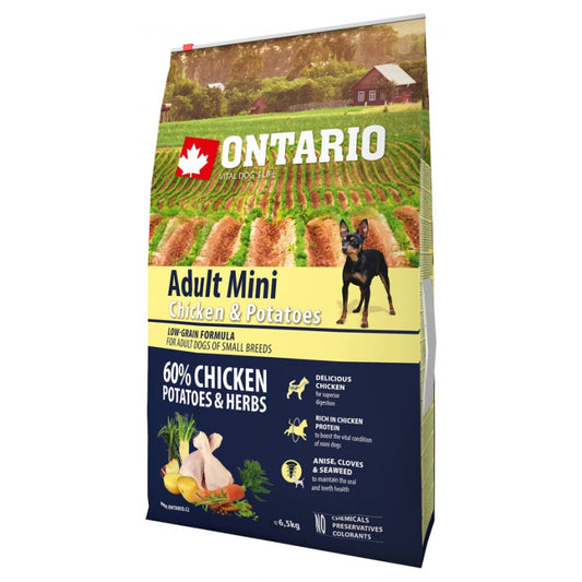 Ontario Dog Adult Mini Dry Dog Food with Chicken and Potatoes, 6,5 kg