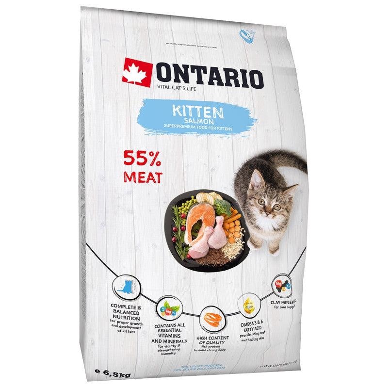 Ontario Dry Kitten Food with Salmon, 6,5 kg
