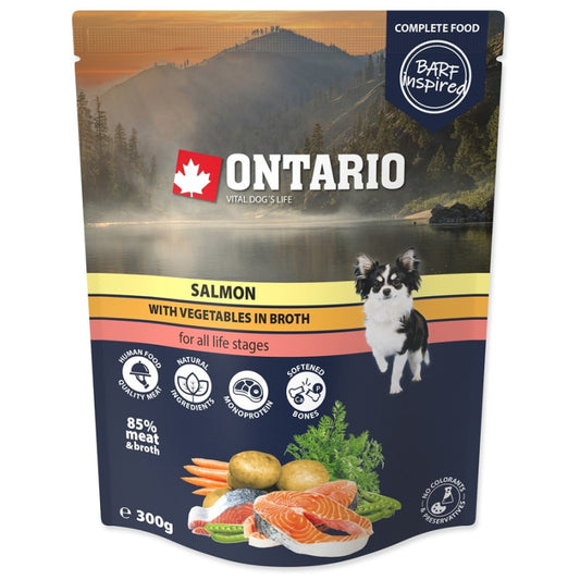 Ontario mitrā barība suņiem ar lasi, dārzeņi buljonā, 300 g 