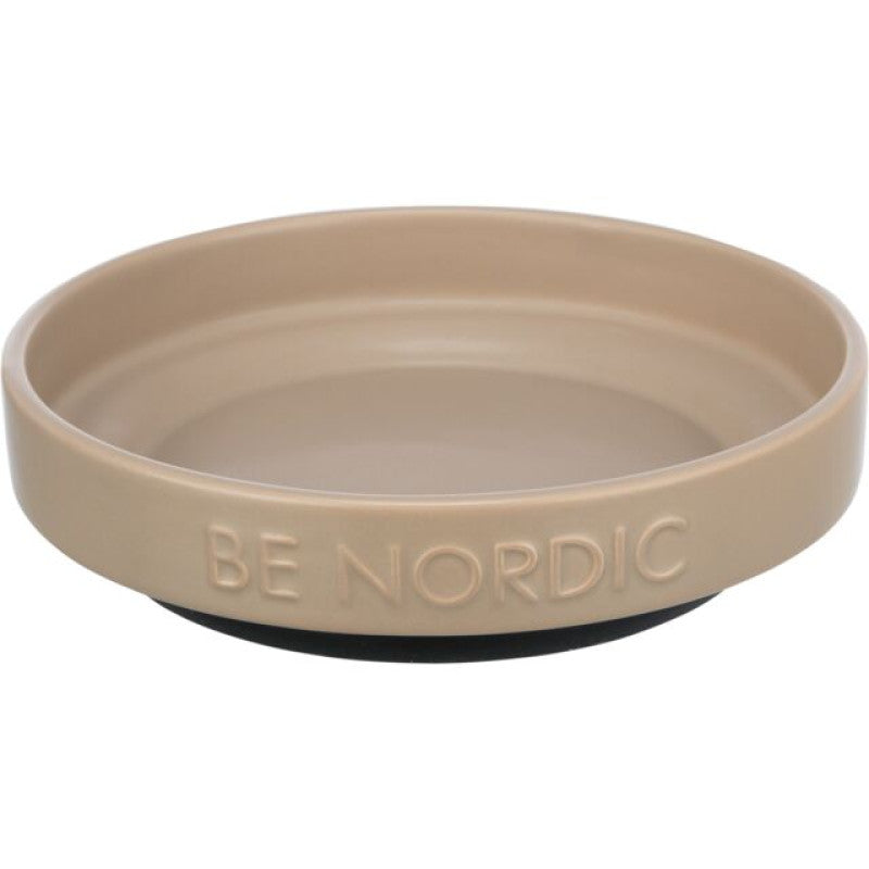 Trixie BE NORDIC bol, plat, céramique/anneau en caoutchouc, 0,3 l/ø 16 cm, taupe