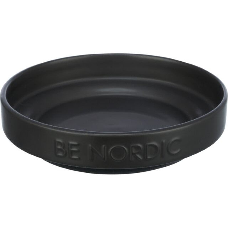 Trixie BE NORDIC bol, plat, céramique/anneau en caoutchouc, 0,3 l/ø 16 cm, noir