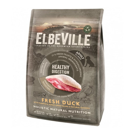 Elbeville sausā barība suņiem adult all breeds ar svaigu pīli healthy digestion, 4 kg