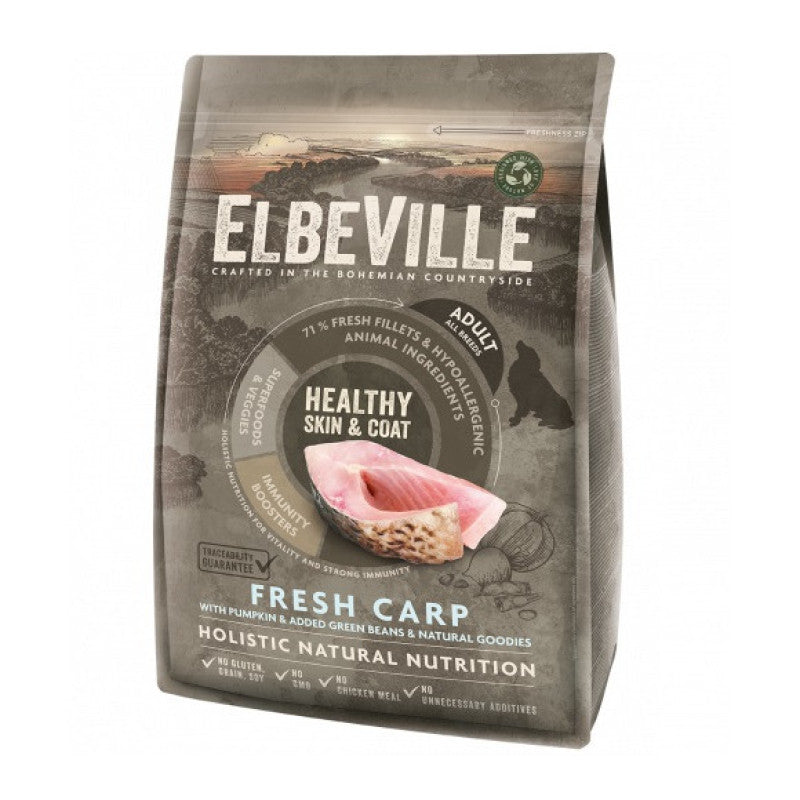 Elbeville Dry Dog Food Adult All Breeds with Fresh Carp Healthy Skin and Coat 4 kg