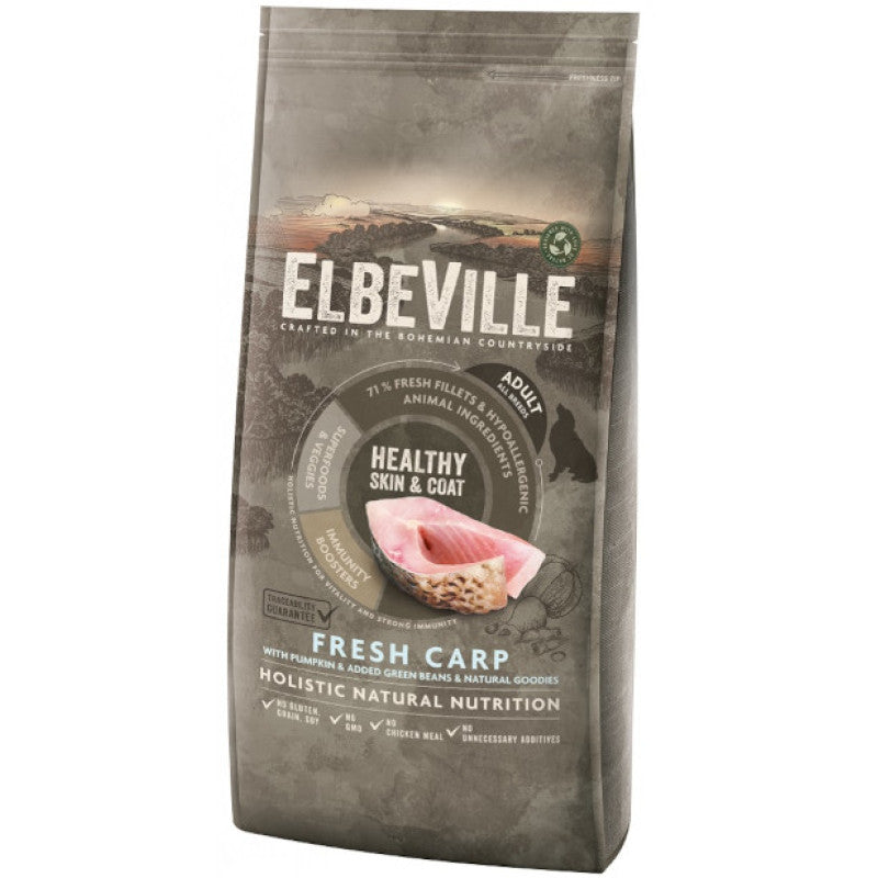 Elbeville Alimento seco para perros adultos de todas las razas con carpa fresca, piel y pelaje sanos, 20 kg