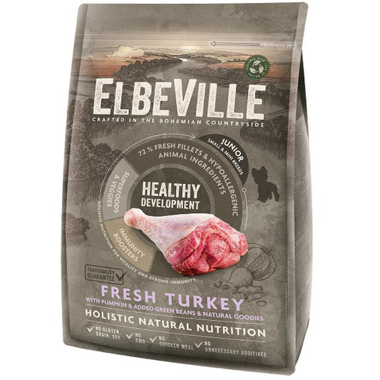 Elbeville Dry Dog Food Puppy and Junior Mini with Fresh Turkey Healthy Development, 4 kg Grain free