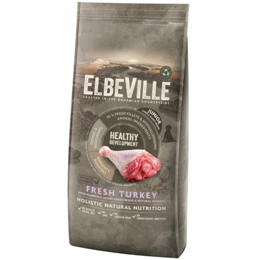 Elbeville Dry Dog Food Puppy and Junior Large with Fresh Turkey Healthy Development, 11,4 kg