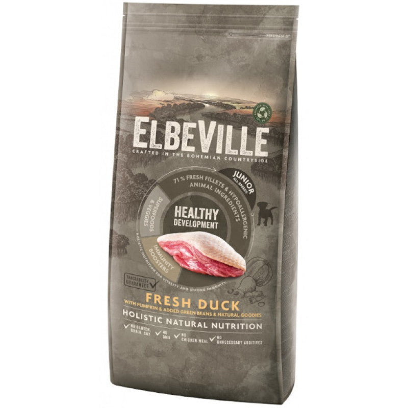 Elbeville Alimento Seco para Perros Cachorros y Junior Todas Las Razas con Pato Fresco Desarrollo Saludable, 20 kg