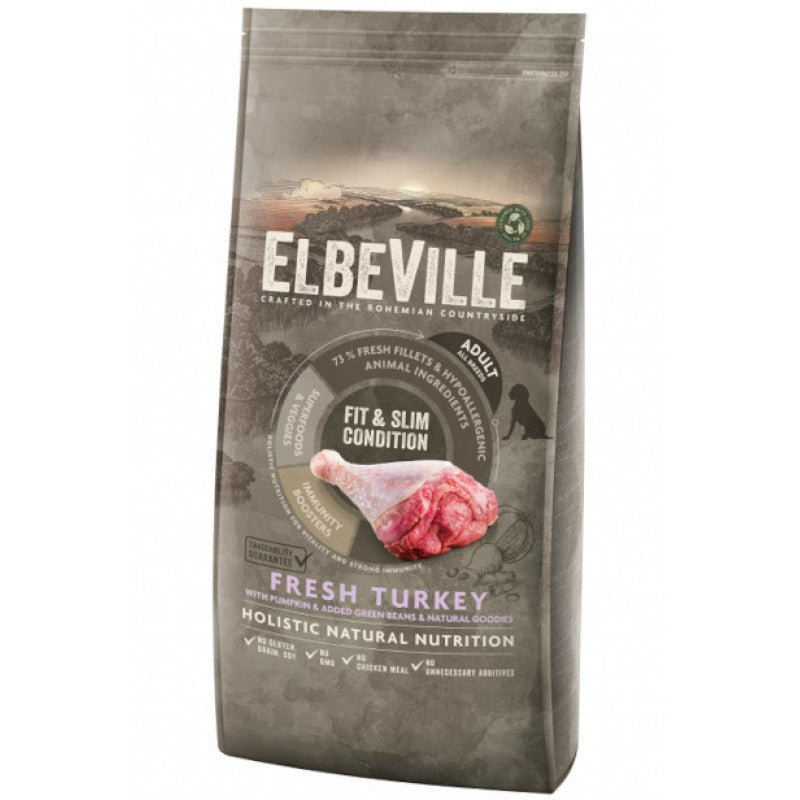 Elbeville Dry Dog Food Adult All Breeds with Fresh Turkey Fit and Slim Condition, 20 kg