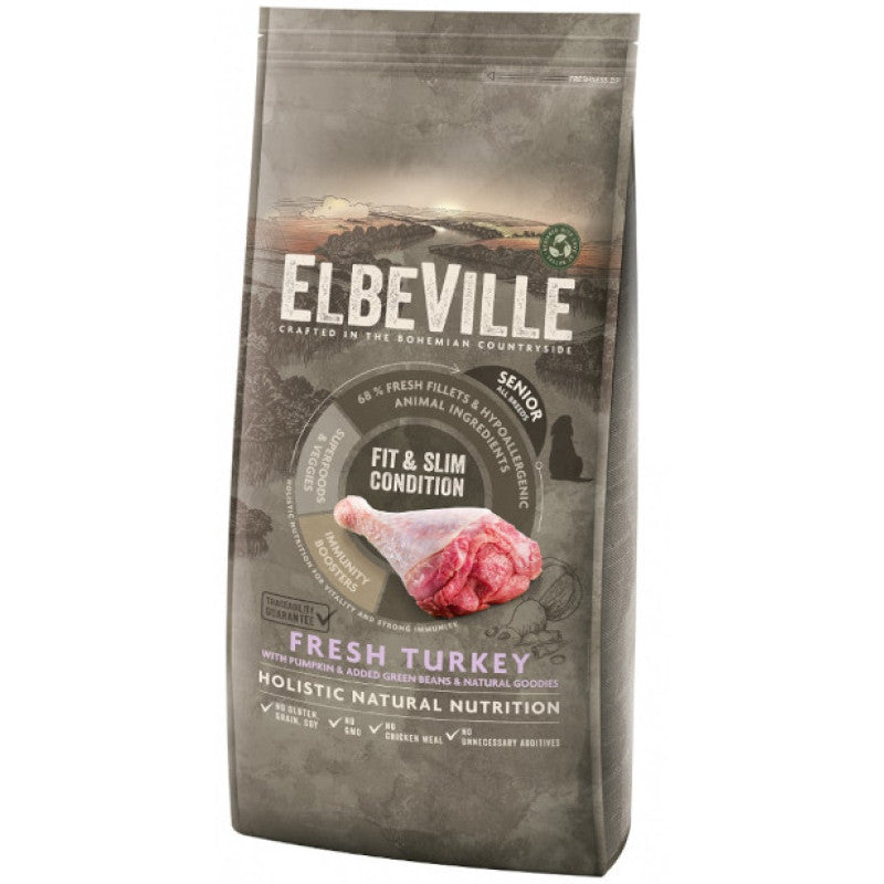 Elbeville Dry Dog Food Senior All Breeds with Fresh Turkey Fit and Slim Condition, 11,4 kg